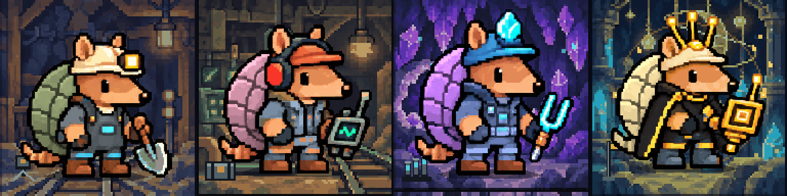 Common, Rare, Epic and Legendary art-direction examples, not assigned NFT